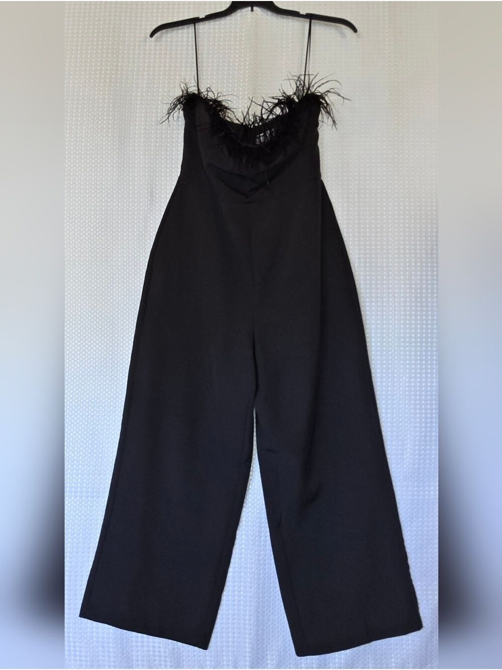 Sam Edelman Feather Trim Wide Leg Jumpsuit Black Cocktail Gala 10 - Picture 3 of 11